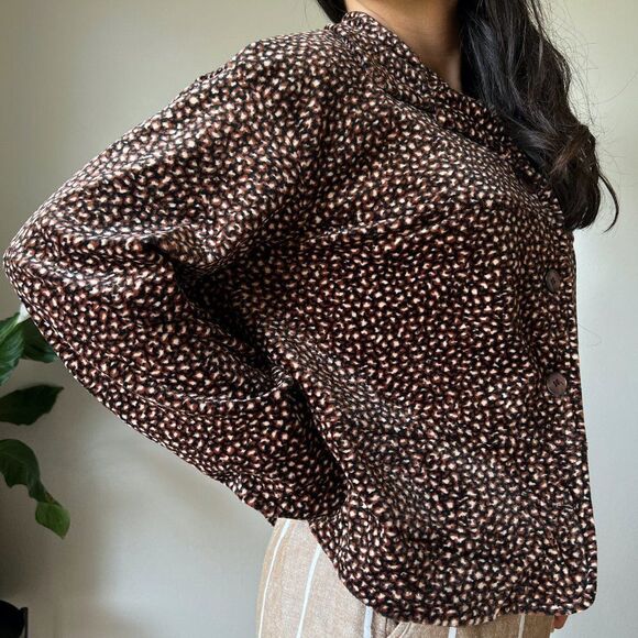 vtg 90s Clio velvet jacket blouse brown black leopard shirt size Large button up - Picture 7 of 8